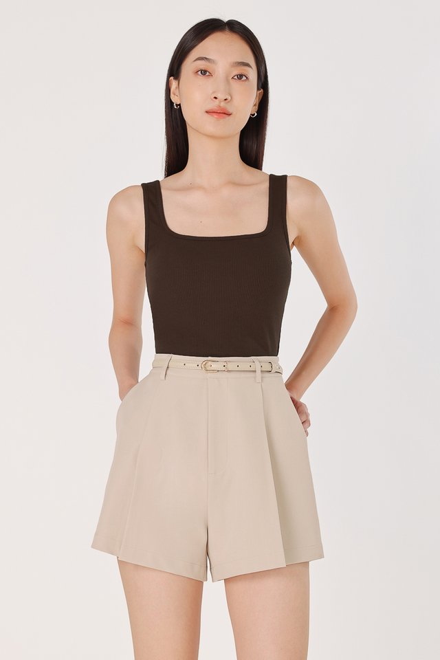 LILA REVERSIBLE PADDED RIBBED TANK TOP (BROWN)