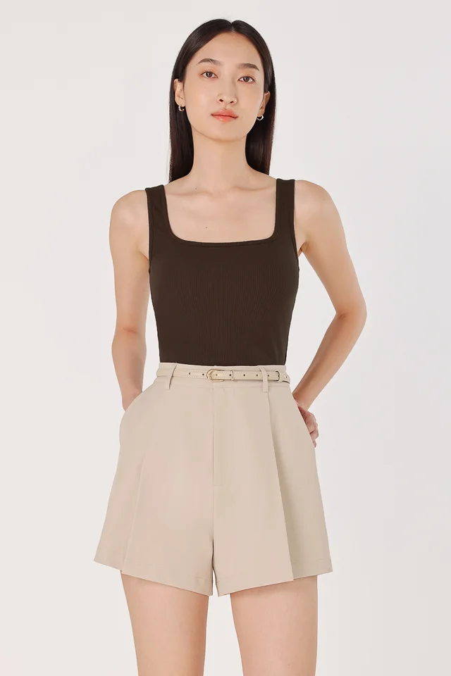 LILA REVERSIBLE PADDED RIBBED TANK TOP (BROWN)
