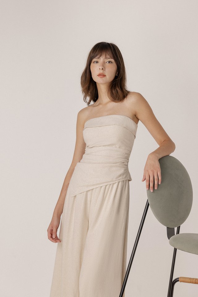 CHARMAINE PADDED LINEN SLANT TWO-WAY TOP (OAT)