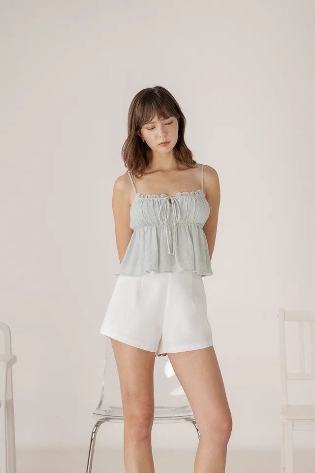 JANE PADDED TEXTURED RIBBON BABYDOLL TOP (MINT)