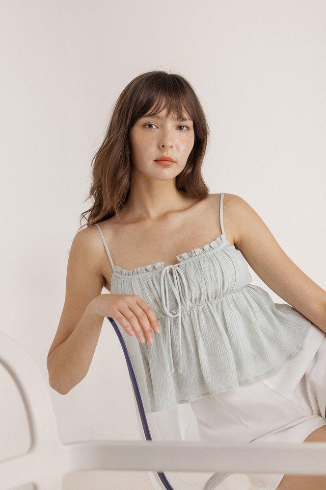 JANE PADDED TEXTURED RIBBON BABYDOLL TOP (MINT)