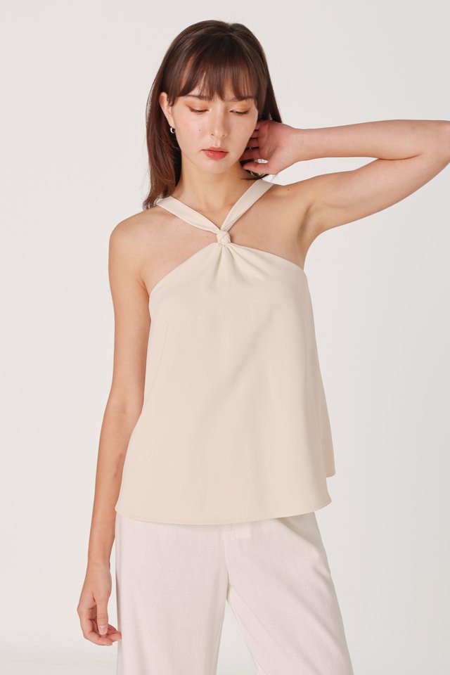BRIANNA PADDED FRONT KNOT HALTER TOP (CLAY)