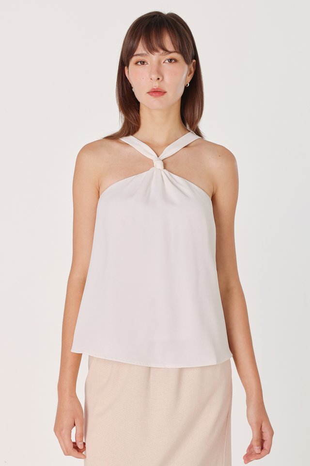 BRIANNA PADDED FRONT KNOT HALTER TOP (WHITE)