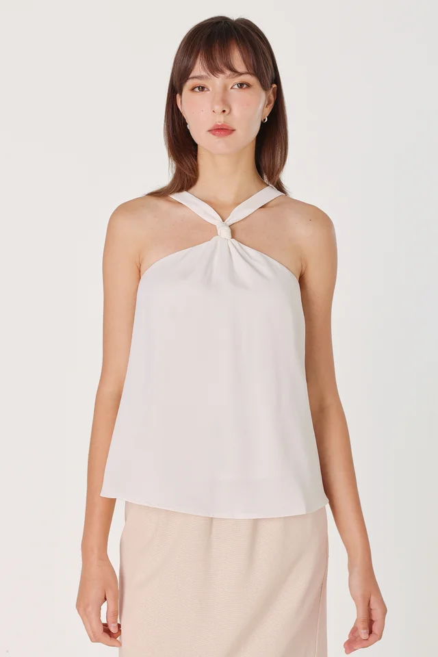 BRIANNA PADDED FRONT KNOT HALTER TOP (WHITE)