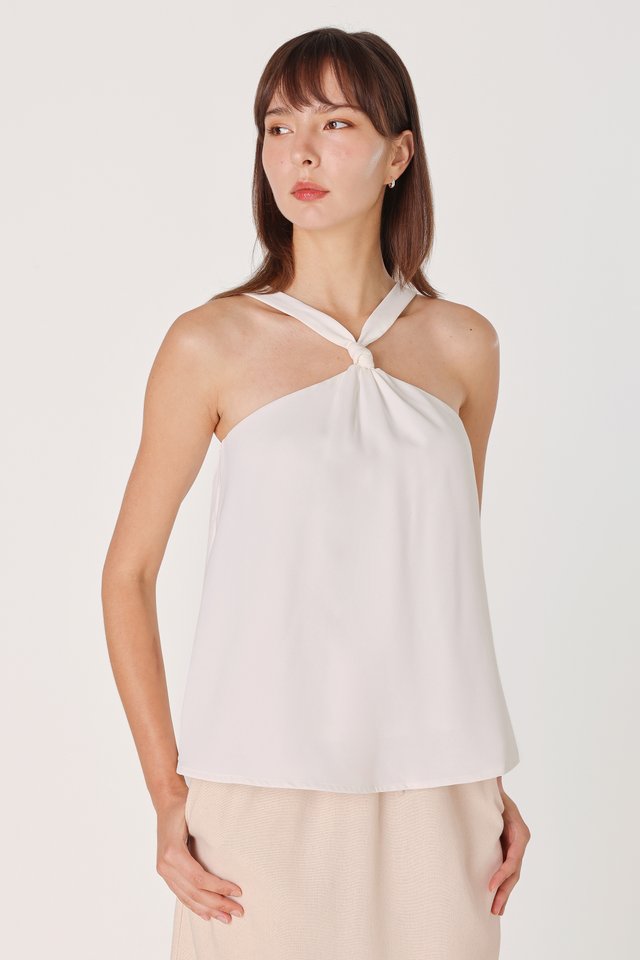 BRIANNA PADDED FRONT KNOT HALTER TOP (WHITE)