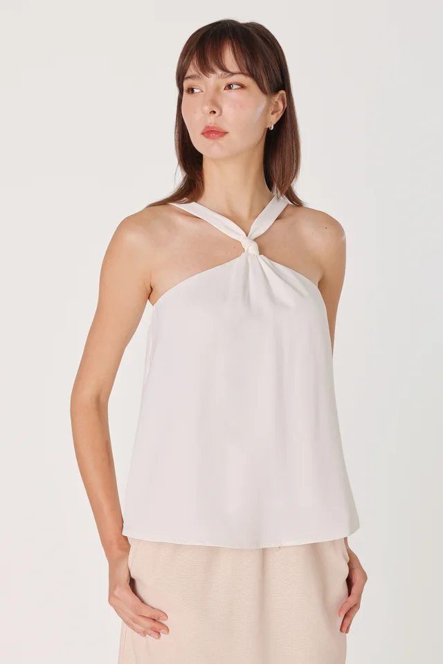 BRIANNA PADDED FRONT KNOT HALTER TOP (WHITE)