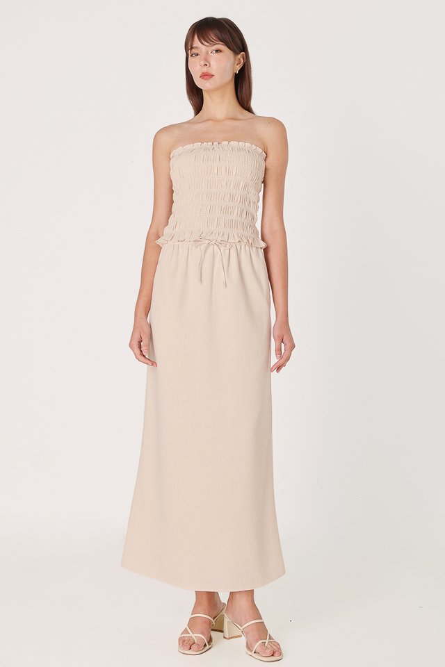 GIANNA LINEN DRAWSTRING BIAS MAXI SKIRT - REGULAR (NATURAL)