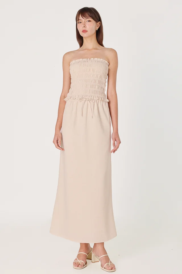 GIANNA LINEN DRAWSTRING BIAS MAXI SKIRT - REGULAR (NATURAL)