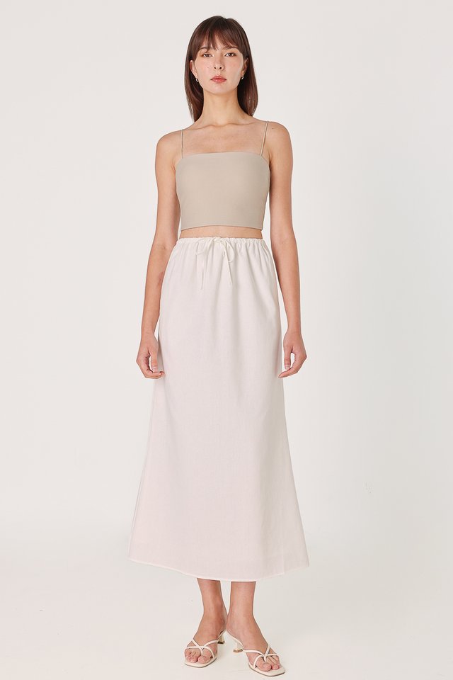 GIANNA LINEN DRAWSTRING BIAS MAXI SKIRT - REGULAR (WHITE)