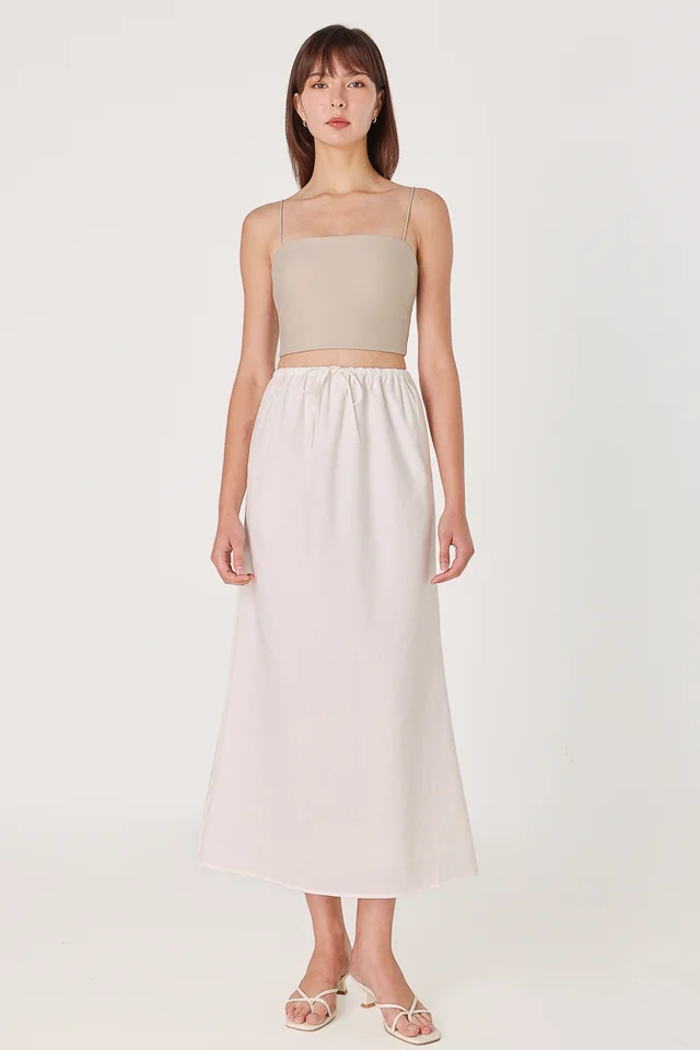 GIANNA LINEN DRAWSTRING BIAS MAXI SKIRT - REGULAR (WHITE)