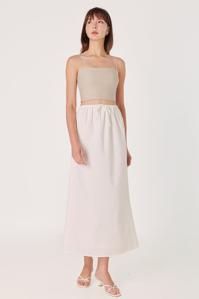 GIANNA LINEN DRAWSTRING BIAS MAXI SKIRT - PETITE (WHITE)