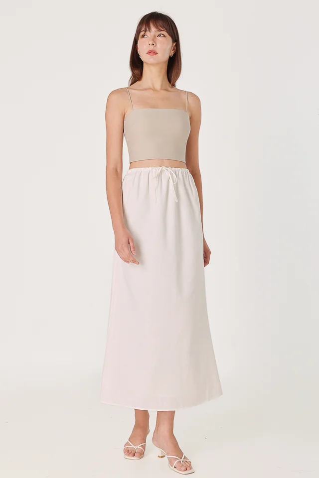 GIANNA LINEN DRAWSTRING BIAS MAXI SKIRT - REGULAR (WHITE)