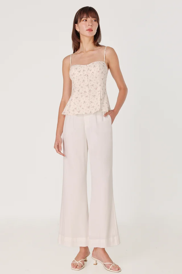 CALDA LINEN THICK HEM FLARE PANTS - REGULAR (WHITE)