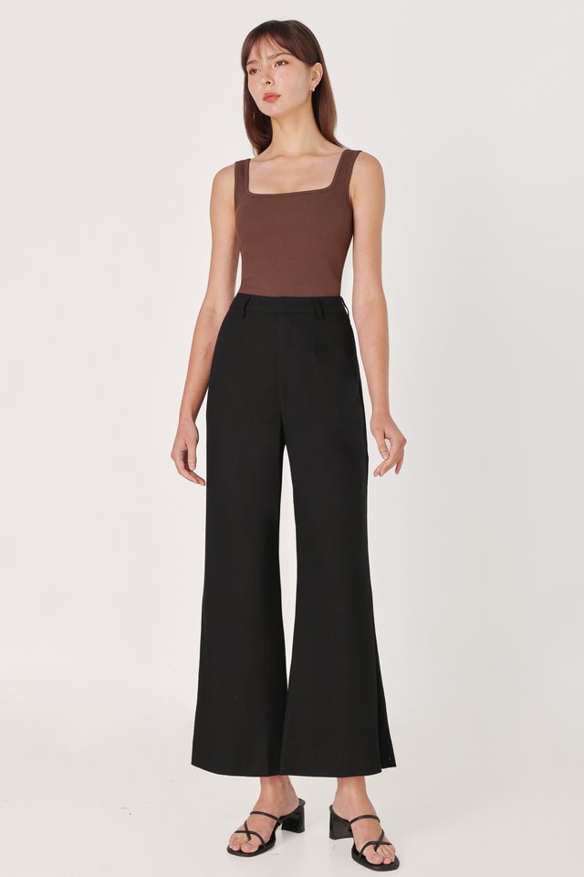 CALDA LINEN THICK HEM FLARE PANTS - REGULAR (BLACK)