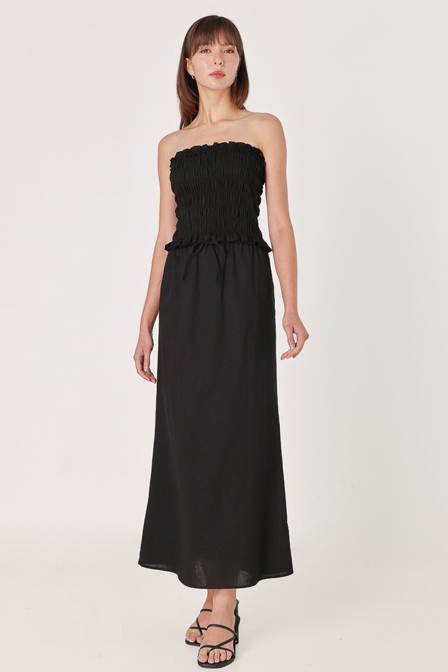 GIANNA LINEN DRAWSTRING BIAS MAXI SKIRT - REGULAR (BLACK)