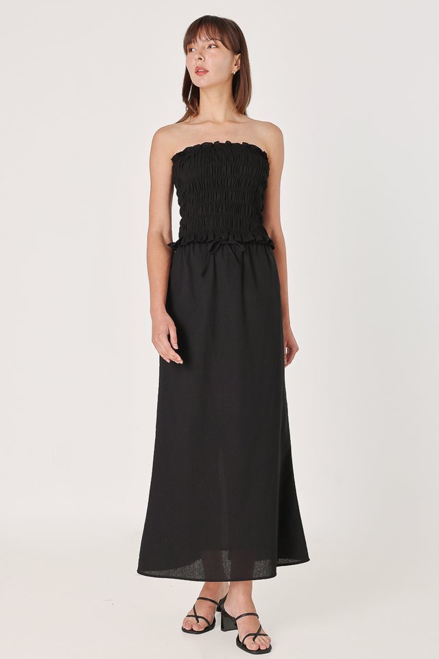 GIANNA LINEN DRAWSTRING BIAS MAXI SKIRT - REGULAR (BLACK)