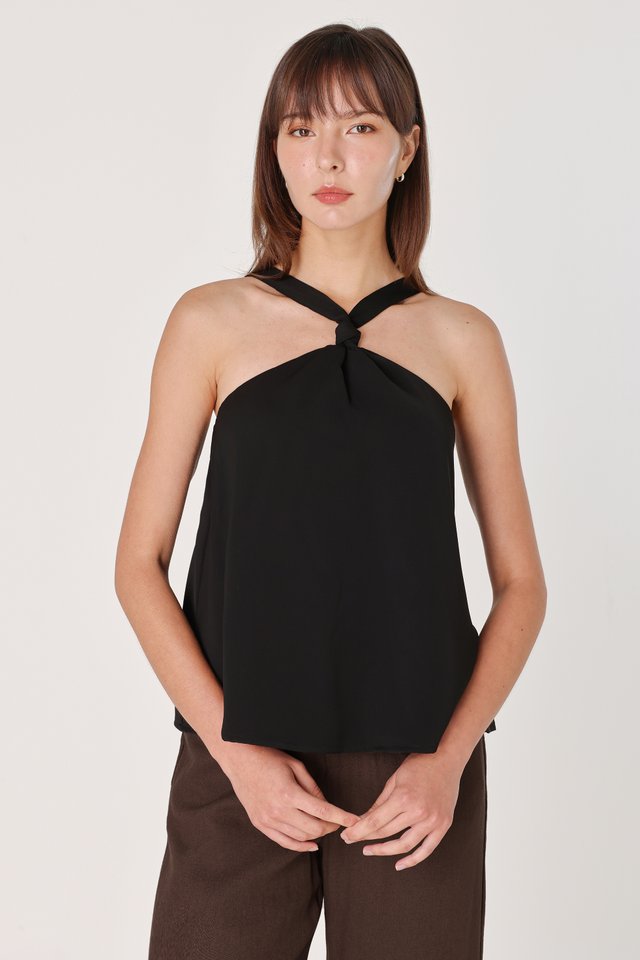BRIANNA PADDED FRONT KNOT HALTER TOP (BLACK)
