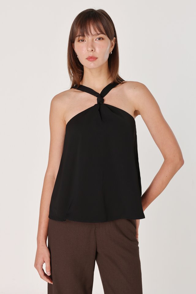 BRIANNA PADDED FRONT KNOT HALTER TOP (BLACK)