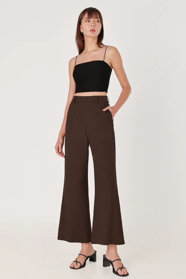 CALDA LINEN THICK HEM FLARE PANTS - REGULAR (ESPRESSO)