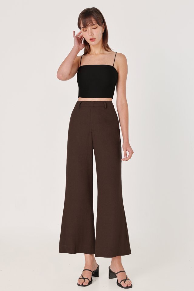 CALDA LINEN THICK HEM FLARE PANTS - REGULAR (ESPRESSO)