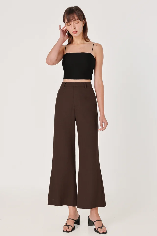 CALDA LINEN THICK HEM FLARE PANTS - REGULAR (ESPRESSO)