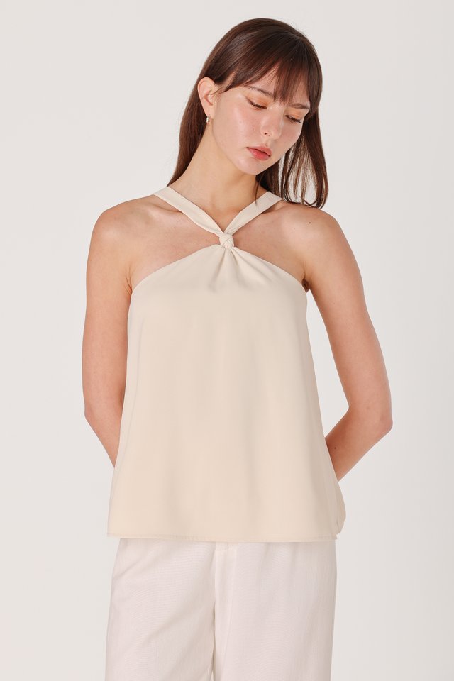 BRIANNA PADDED FRONT KNOT HALTER TOP (CLAY)