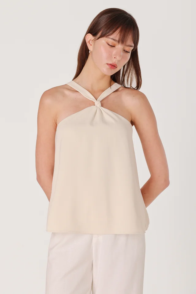 BRIANNA PADDED FRONT KNOT HALTER TOP (CLAY)