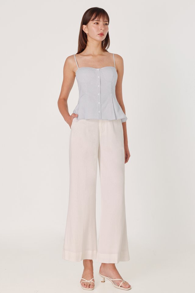 CALDA LINEN THICK HEM FLARE PANTS - REGULAR (WHITE)