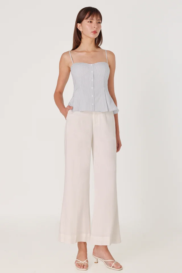 CALDA LINEN THICK HEM FLARE PANTS - REGULAR (WHITE)