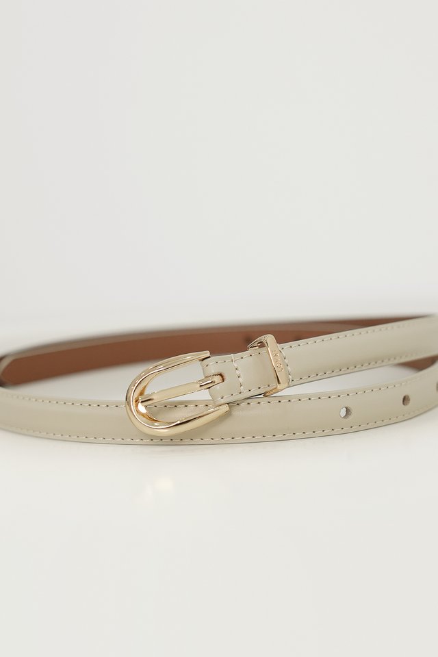 MARLEY FAUX LEATHER SLIM BUCKLE BELT (TAUPE)