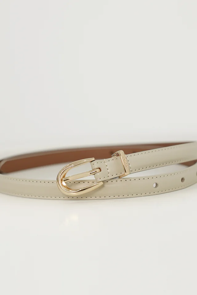 MARLEY FAUX LEATHER SLIM BUCKLE BELT (TAUPE)