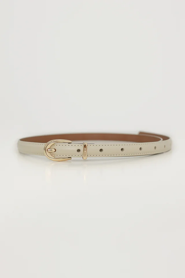 MARLEY FAUX LEATHER SLIM BUCKLE BELT (TAUPE)