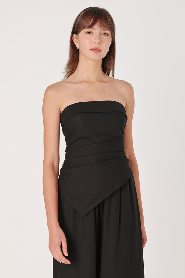 CHARMAINE PADDED LINEN SLANT TWO-WAY TOP (BLACK)