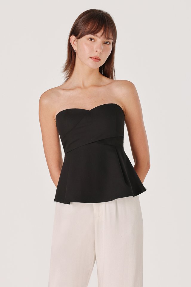 ISABELLA PADDED SWEETHEART WRAP TWO-WAY TOP (BLACK)