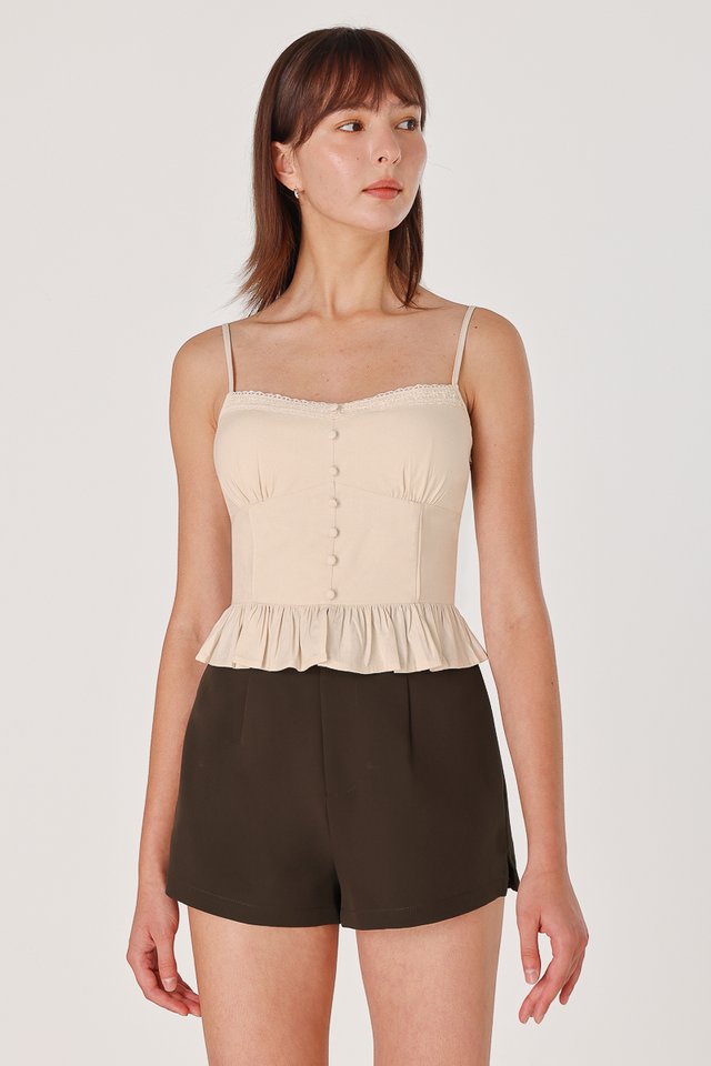 FALLON PADDED LINEN LACE TRIM BUTTON TOP (OAT)