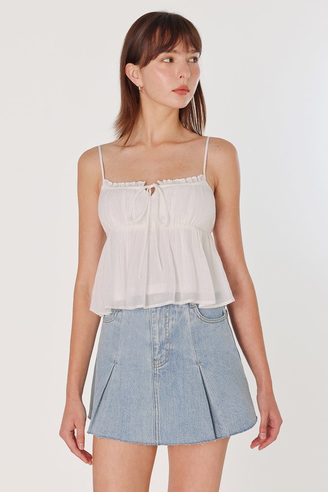 JANE PADDED TEXTURED RIBBON BABYDOLL TOP (WHITE)