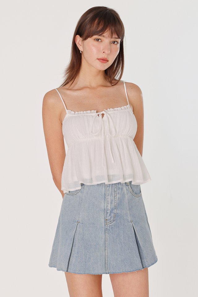 JANE PADDED TEXTURED RIBBON BABYDOLL TOP (WHITE)