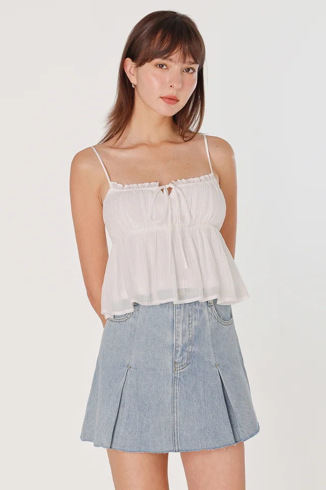 JANE PADDED TEXTURED RIBBON BABYDOLL TOP (WHITE)