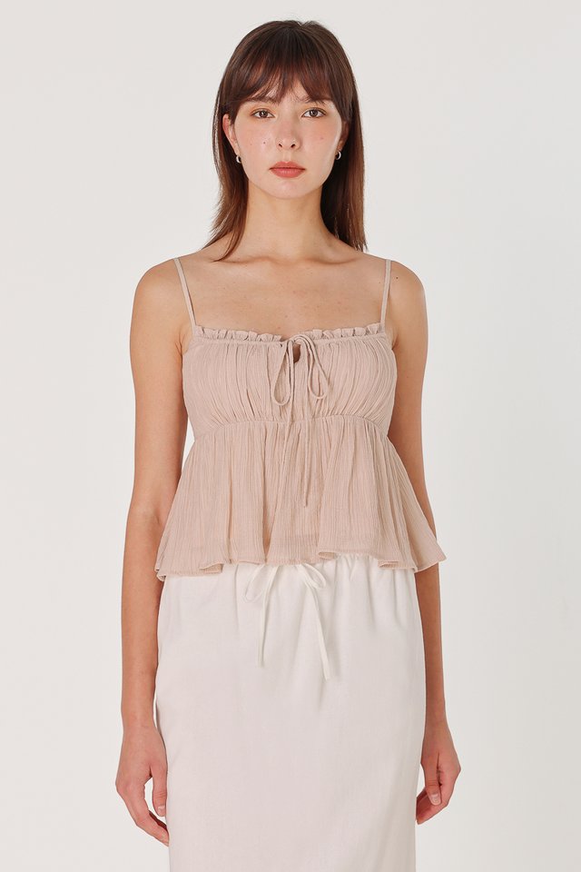 JANE PADDED TEXTURED RIBBON BABYDOLL TOP (TAUPE PINK)