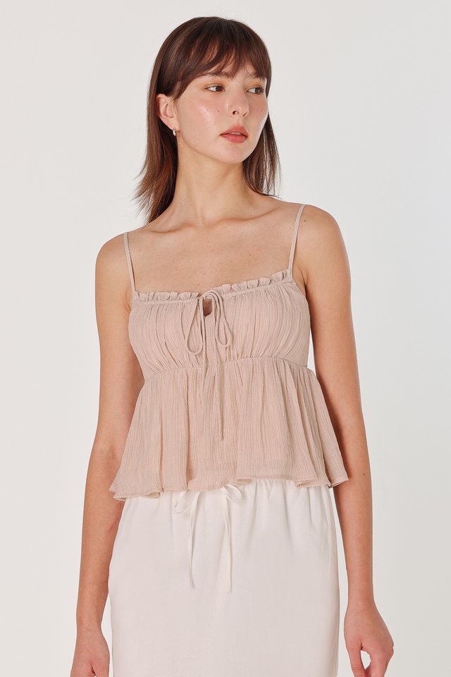 JANE PADDED TEXTURED RIBBON BABYDOLL TOP (TAUPE PINK)