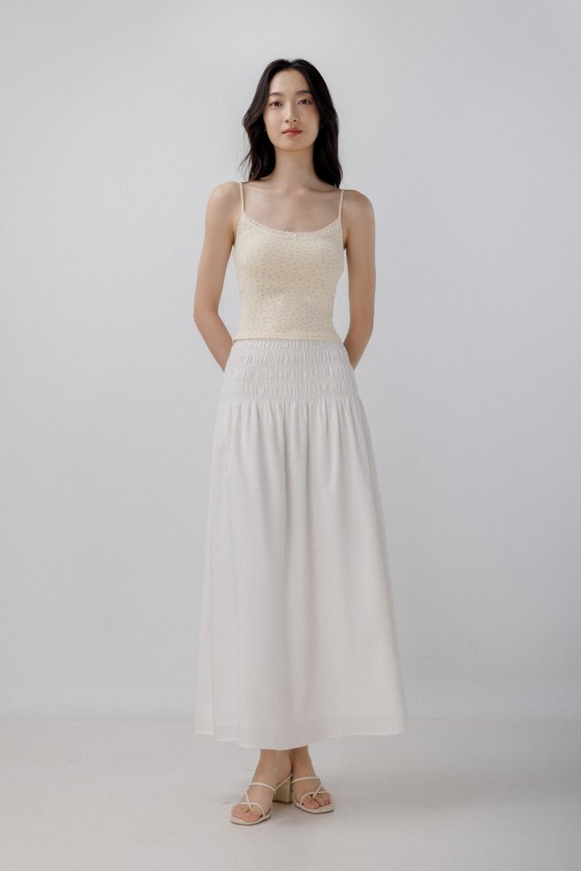 JOLYN SMOCKED WAIST FLARE MAXI SKIRT - REGULAR (WHITE)