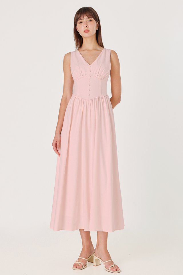 JASMINE BUTTON CORSET MAXI DRESS (LIGHT PINK)