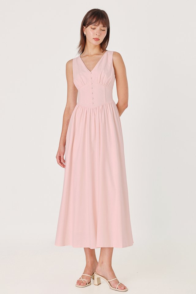 JASMINE BUTTON CORSET MAXI DRESS (LIGHT PINK)
