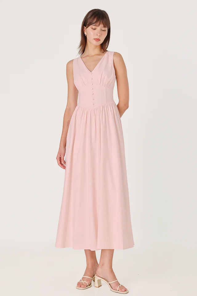 JASMINE BUTTON CORSET MAXI DRESS (LIGHT PINK)