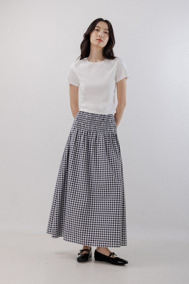 JOLYN SMOCKED WAIST FLARE MAXI SKIRT - REGULAR (GINGHAM)