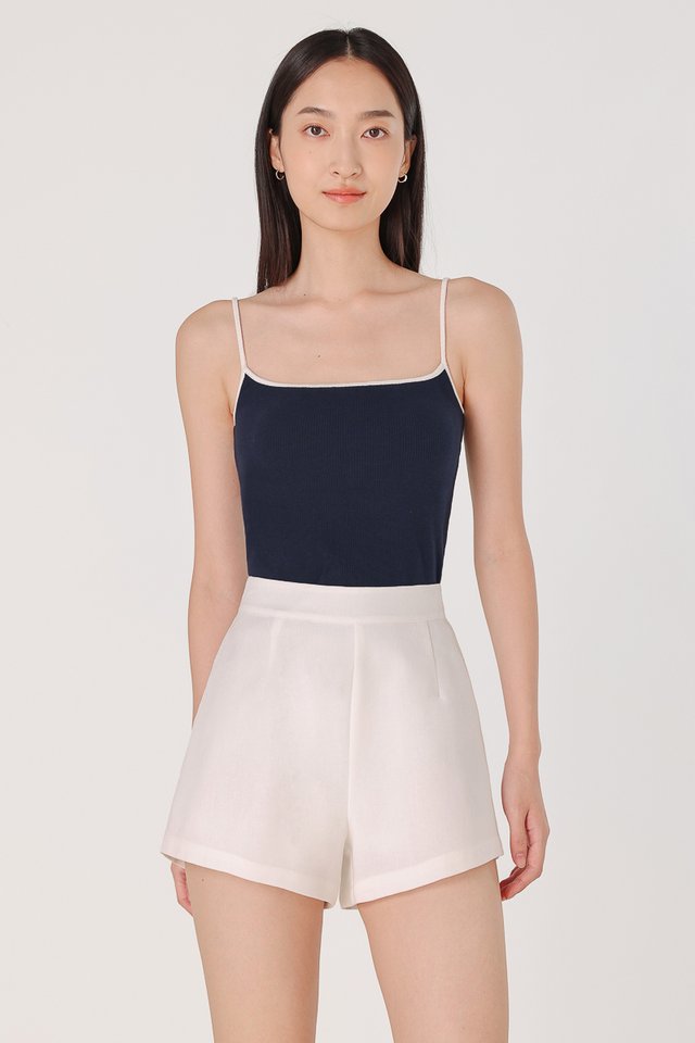 ASTRA REVERSIBLE PADDED CONTRAST TRIM RIBBED CAMI TOP (NAVY WITH WHITE TRIM)