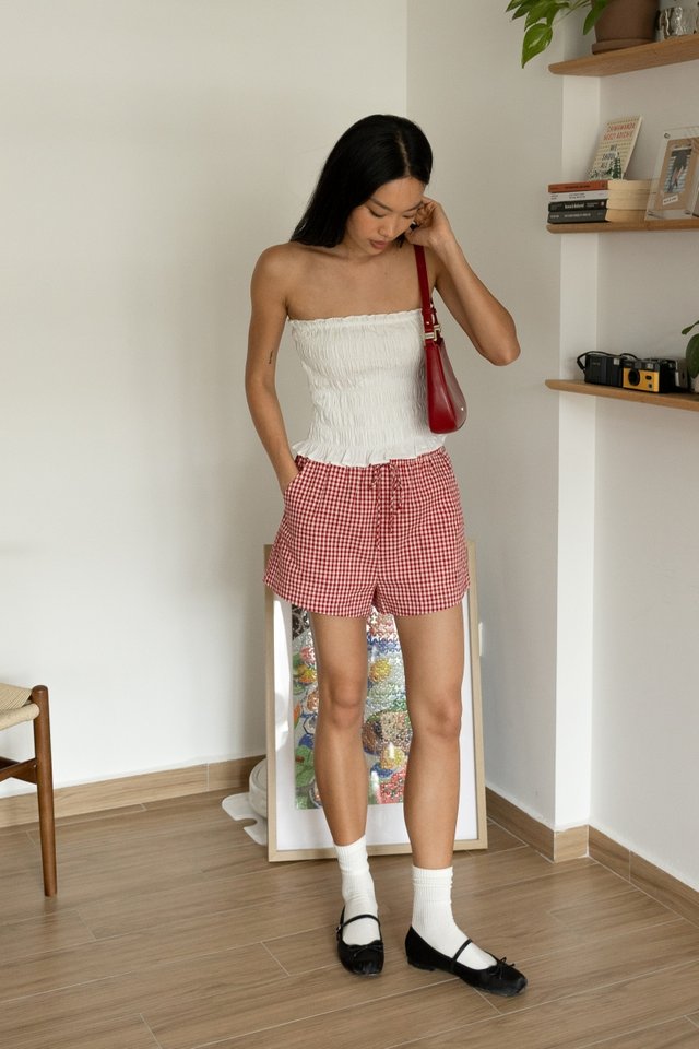 WILFRED DRAWSTRING LOUNGE SHORTS (RED GINGHAM)