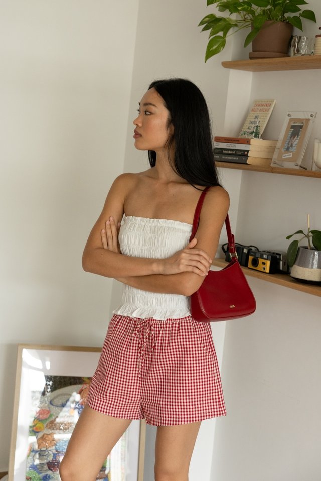 WILFRED DRAWSTRING LOUNGE SHORTS (RED GINGHAM)