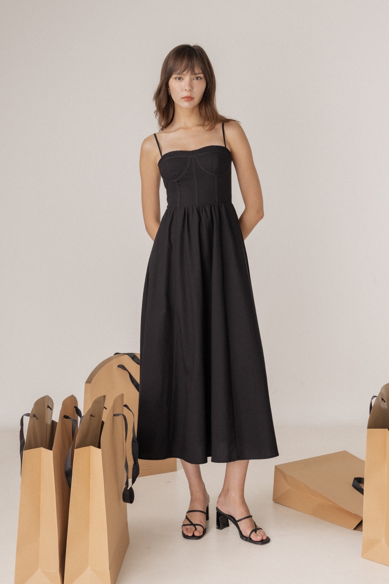 JADE PADDED PANELLED BUSTIER MIDAXI DRESS | Lovet