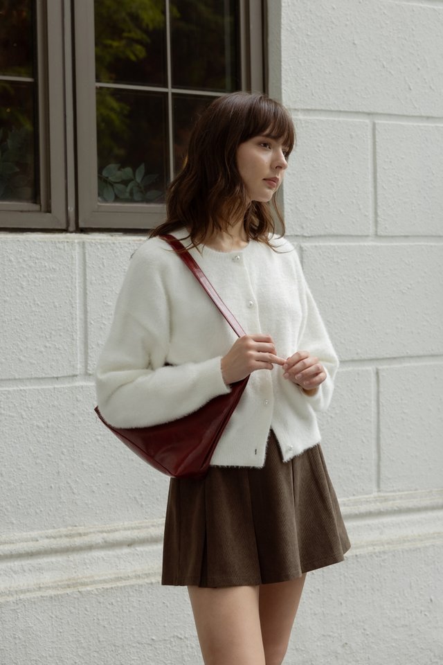 FAWN FURRY KNIT PEARL BUTTON CARDIGAN (OFF-WHITE)